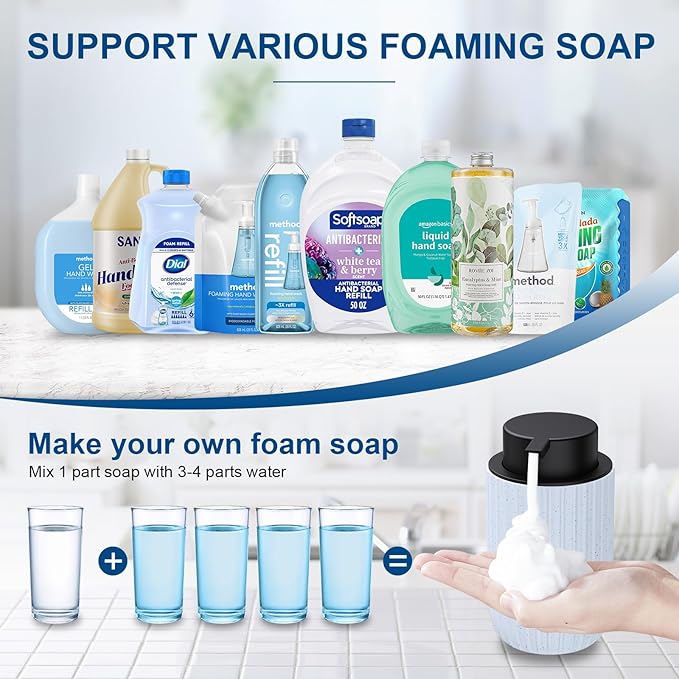 Ceramic Foaming Soap Dispenser, 12 oz Bathroom Foam Hand Soap Dispenser, Refillable Lotion Soap Dispenser with Removable Pump for Kitchen Hand Wash Dispenser, Modern Home Decor(2Pack-Speckled Blue)
