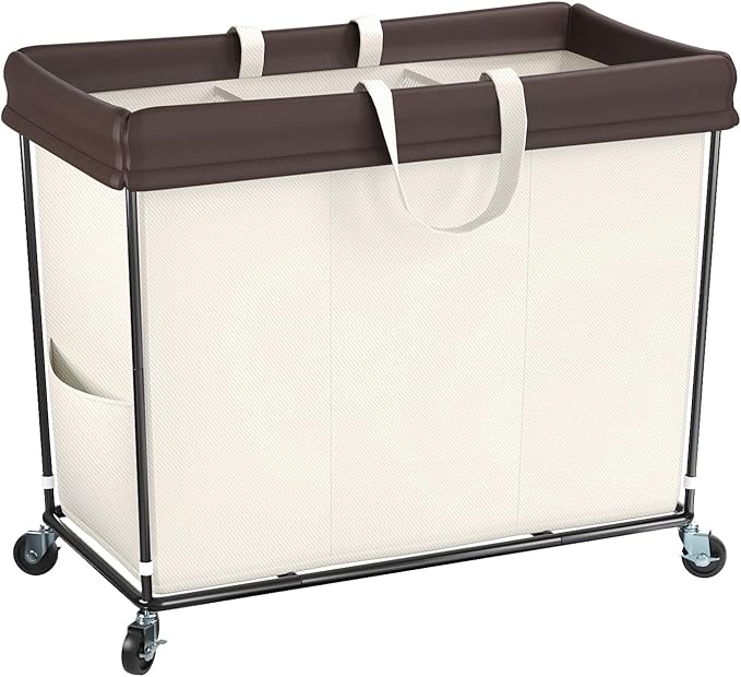 Mefirt 320L Laundry Hamper with Wheels, 3 Section Large Rolling Laundry Basket Bag with Wheels, Clothes Hamper Cart for Laundry, Bedroom, Bathroom and Dorm