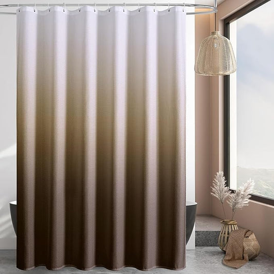 MitoVilla Brown Ombre Waffle Fabric Shower Curtain, Modern Waffle Weave Textured Shower Curtains for Luxury Rustic Bathroom Decor, Vintage Weighted Bathroom Shower Curtain, 72 x 72