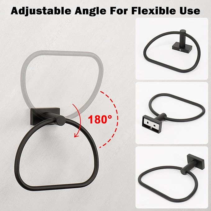 Livabber Towel Ring for Bathroom, 304 Stainless Steel Hand Towel Holder, Heavy Duty Towel Hanger for Bath, Kitchen, Hotel (2.3″ Screw-Mounted Base, Black)