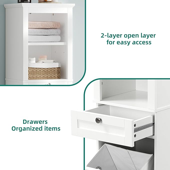 YITAHOME 53" Tall Tilt-Out Laundry Storage Cabinet, Hidden Hamper with Adjustable Shelves, Removable Basket & Sturdy Wooden Design for Bathroom or Laundry Room Organization, White