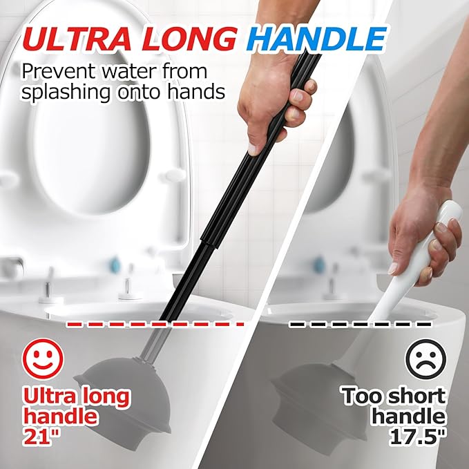 FORASTO 2 in 1 Toilet Plunger and Brush Set???Extended Handle Plunger???Toilet Bowl Brush Plunger Set, Bathroom Cleaning Tools ???Toilet Brush Plunger Combo???Cleaning Brush???Bathroom Cleaning Supplies