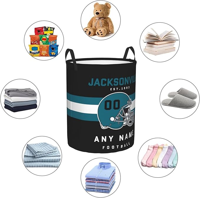 Custom Jacksonville Laundry Hamper - Personalized Football Style Laundry Basket - Customized Name And Number - Dirty Clothes Hamper Waterproof Large Capacity Hamper for Bedroom Bathroom Living Room