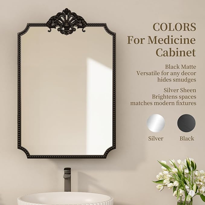16x24 Inch Medicine Cabinets for Bathroom,Recessed or Surface Mount Medicine Cabinet, Medicine Cabinet Mirror with Storage, All-Metal Frame, Sturdy & Heavy Shelves, Easy Assembly, Black