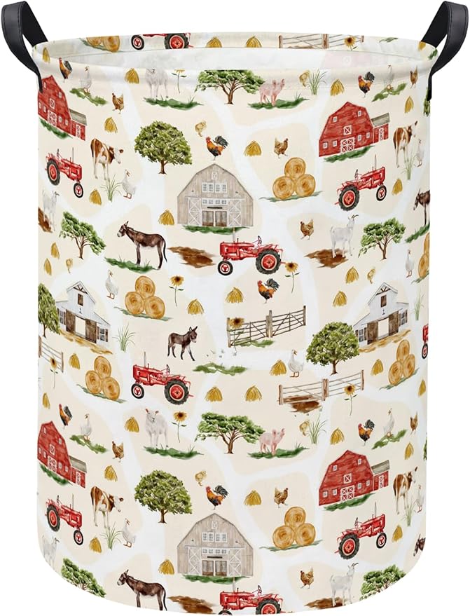 Baby Laundry Hamper kids laundry Basket Waterproof Storage Bin for Bedroom Toy Clothes Organizer Basket Woodland Animals Room D??cor(Farm)