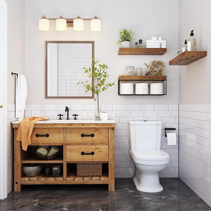 Bathroom Shelves Over Toilet - Heavy Duty Storage Rack, 25+ lbs Weight Capacity, Minimalist Design Wall Mounted Floating Shelves Toilet Paper Storage Farmhouse Decor Shelf 16 inch (Brown, General, 3)
