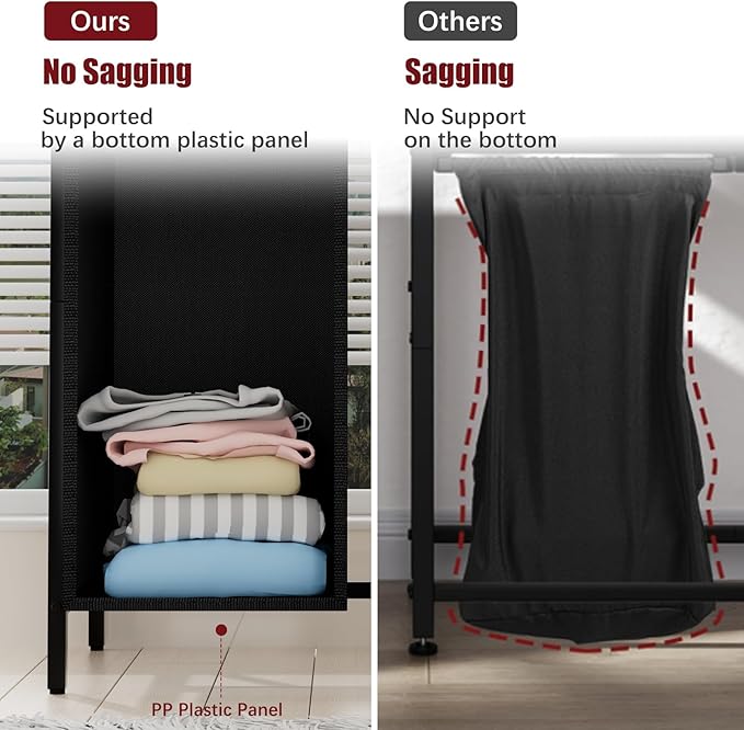 Huhote Double Compartment Laundry Basket, Laundry Sorter with Top Shelf, 2 Removable Washable Bags, Side Pockets, Black & White