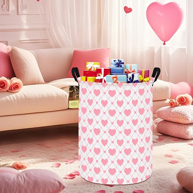 HUNRUNG Laundry Hamper,Large Canvas Fabric Lightweight Storage Basket Toy Organizer Dirty Clothes Collapsible Waterproof for College Dorms???Round-Heart???