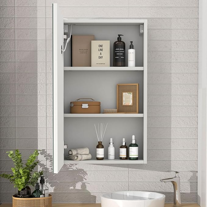 Lighted Bathroom Medicine Cabinet with Mirror, Led Mirror Cabinet with Defogger for Bathroom,Vanity Medicine Cabinet Wall Mounted 15.7x26 Inch