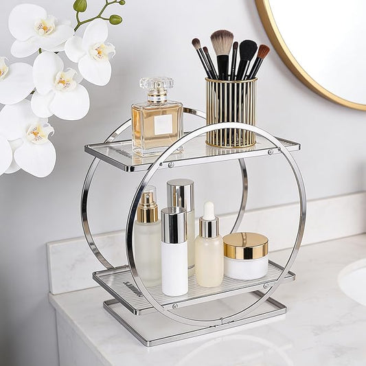 BO2704 2 Tier Bathroom Organizer, Perfume Organizer for Dresser, Silver