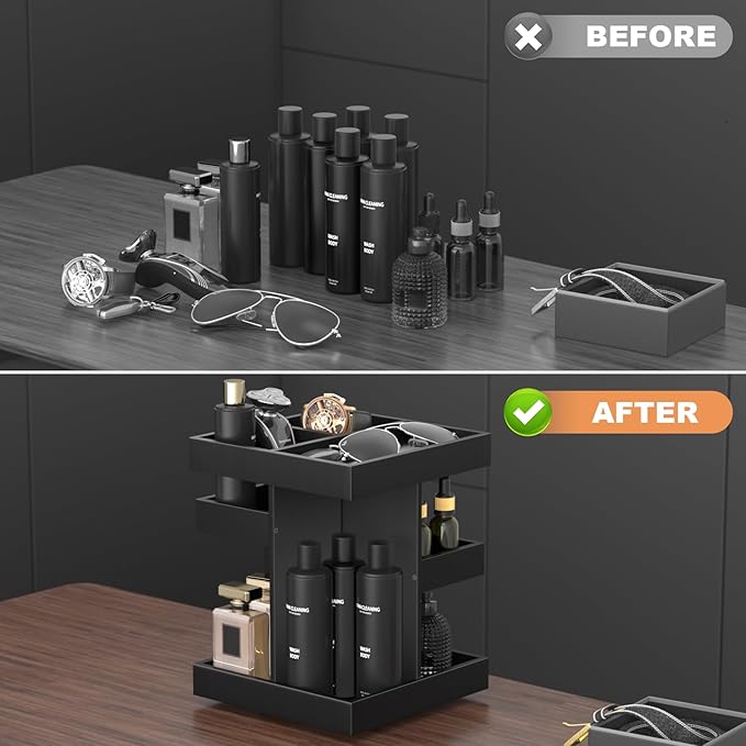 Cologne Organizer for Men Women, Large Capacity Wood Cologne Stand with Rotate Perfume Shelf Bathroom Vanity Countertop Storage