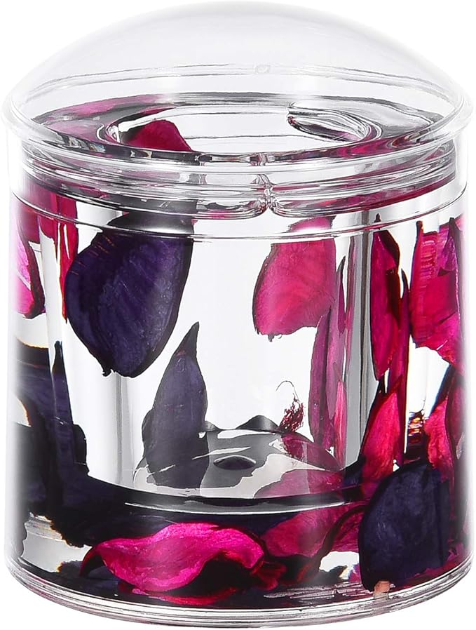 Locco Decor Acrylic Liquid 3D Floating Motion Round Qtip Cotton Ball Swab Holder Dispenser with Lid Leaf