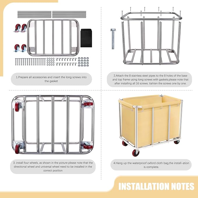 Commercial Laundry Cart with Wheels, 400L Large Rolling Laundry Cart with Steel Frame and Oxford Cloth, Heavy Duty Industrial Laundry Cart for Home,Hotel,Laundry Room, 441 lbs Load (Beige-8)