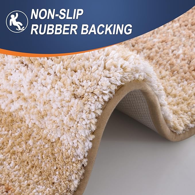 OLANLY Bathroom Rug Set 2 Piece, Soft Absorbent Microfiber Bath Mats and U-Shaped Contour Toilet Rug, Non-Slip, Machine Wash Dry, Plush Shaggy Bath Mats for Bathroom (30"x20"+24"x20", Beige)