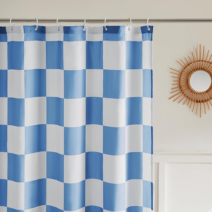 Checkered Shower Curtain, Blue Shower Curtains for Bathroom, Cute Retro Checkboard Shower Curtain Vintage Aesthetic, Washable Fabric Bath Curtain 72''x72''