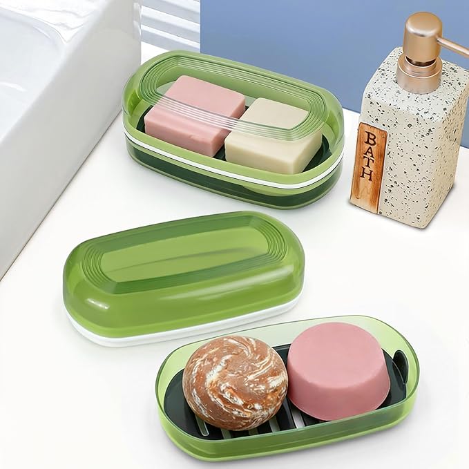 OZNER Travel Soap Case for Two Bars, Leak Proof Shampoo Bar Holder Compatible with Kitsch Bars, Soap Container with Drainage Layer for Bathroom, Camping, and Gym, Easy to Clean (Green)