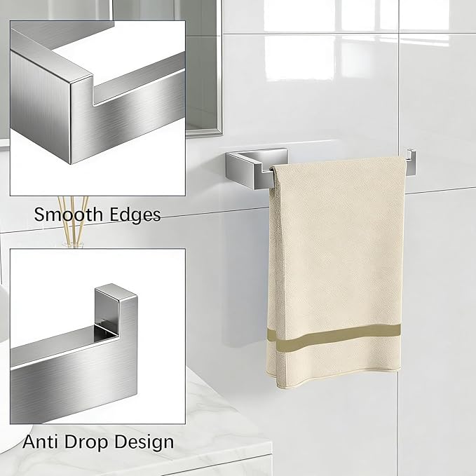 Gypie Brushed Nickel Towel Rack, Hand Towel Holder for Bathroom, Kitchen, Cabinet Wall 2 Pack, Stainless Steel