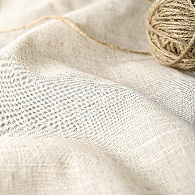 DOSLY Ides Farmhouse Shower Curtain, Beige and Gray Stripe, Button Curtain, Linen and Cotton Woven Fabric, Rustic Charm Country Chic Style, 72x78 in
