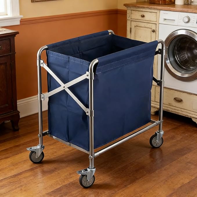 Commercial Laundry Cart with Wheels Heavy Duty Collapsible Laundry Cart, 12 Bushel Industrial Rolling Baskets Trucks with Steel Frame and Waterproof Oxford Cloth, for Home Organizer Storage