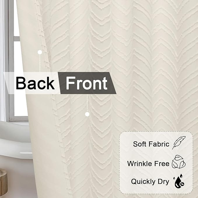OVZME Beige Bathroom Shower Curtain 78 Inch Length, Boho Style Soft Touching Chevron Textured Protect Privacy Shower Curtain for Bathroom Hotel, Modern Bath Decor, 72Wx78L Inches