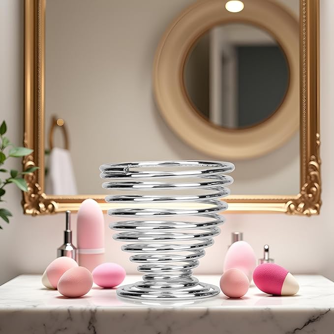 1Pc Silver Beauty Makeup Sponge Blender Holder Drying Rack Stand, Makeup Sponges Stand, Powder Puff Sponge Support Display Stand,Makeup Organizer Practical Processed Makeup Blenders and Sponges