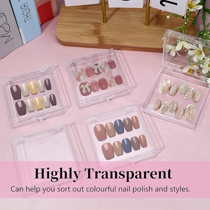 8 Pack Press On Nail Organizer, Nail Packaging for Press Ons, Clear Plastic Fake Nail Holder Organizer Acrylic Nail Display Storage Box for Nail Business Art Salon (Transparent)