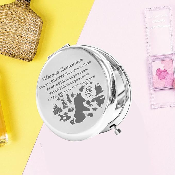 KEYCHIN Sleeping Princess Pocket Mirror Aurora Princess Fans Gifts You are Braver Stronger Smarter Than You Think Compact Makeup Mirror for Women Girls Teenagers (Sleeping Princess Mirror-S)