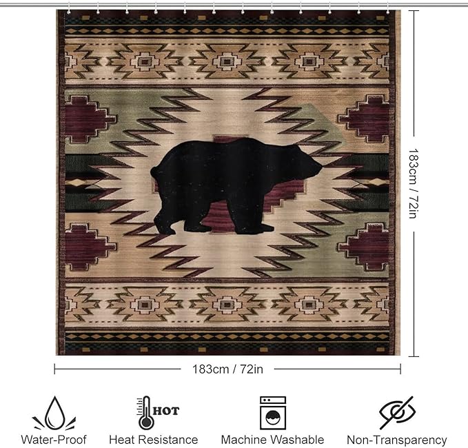 Rustic Black Bear Shower Curtain Sets with Rugs 4 Piece Accessories Bathroom Curtains Shower Set Include Shower Curtain Non-Slip Rug Toilet Lid Cover Bath Mat One Size