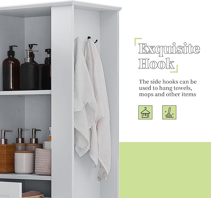 Virubi Tall Laundry Cabinet with Tilt Out Hamper, Wood Bathroom Storage Cabinet with Door, Drawer and Adjustable Shelves Freestanding, Grey