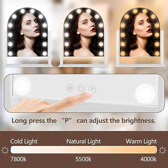 Arched Makeup Vanity Mirror with Lights LED Makeup Mirror Detachable 10X Magnification, Hollywood Make Up Mirror with Lighting, Smart Touch, Rechargeable,360° Rotation, White 18.5"x 14.17"