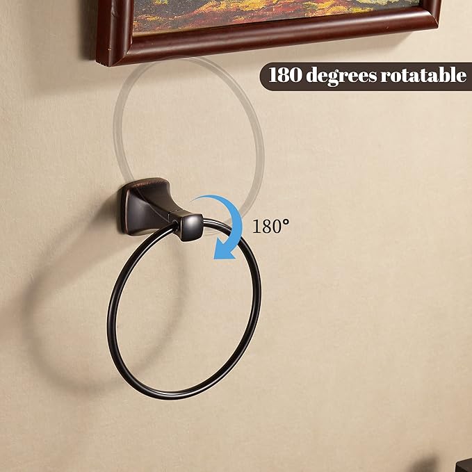 KOCUUY Oil Rubbed Bronze Towel Ring, Bathroom Bronze Towel Holder, Bath Hand Towel Holder Wall Mounted Antique Farmhouse Rustic ORB