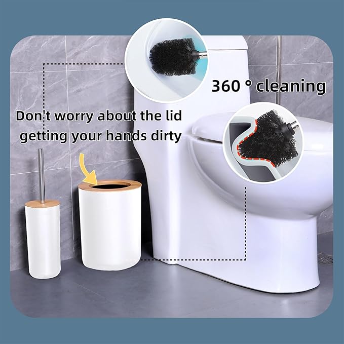 Matte White Bathroom Accessories Set 9PCS,Bamboo Bathroom Accessories Sets Complete with Trash Can,Soap Dispenser and Toothbrush Holder Set,Toilet Brush,Qtip Holder,Vanity Tray,Soap Dish