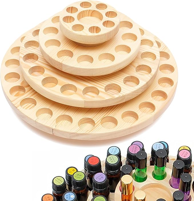 YIYIBYUS Wood Essential Oil Box, 63 Slot Display Stand Rack for Essential Oil Bottles Holder,Essential Oil Bottle Container Wooden Storage Case Box Organizer,Essential oil rotating display stand