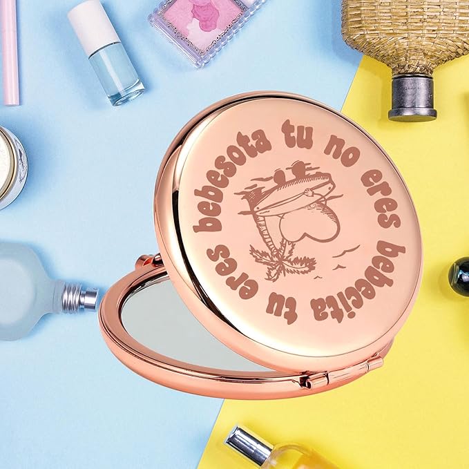 KEYCHIN Tu No Eres Bebecita Eres Bebesota Pocket Mirror Latin Music Fans Gifts Latin Song Lyric Compact Makeup Mirror (Tu No Eres-RG)