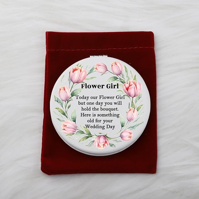 WUSUANED Flowers Girl Makeup Mirror Proposal Gift (Flower Girl Mirror White)
