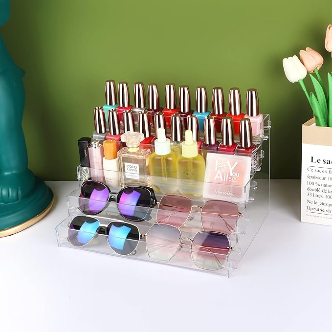 Sunglasses Organizer Countertop Stand, 5 Tier Sunglass Holder Display Rack, Nail Polish Organizer Acrylic Display Stand, Assembly Required