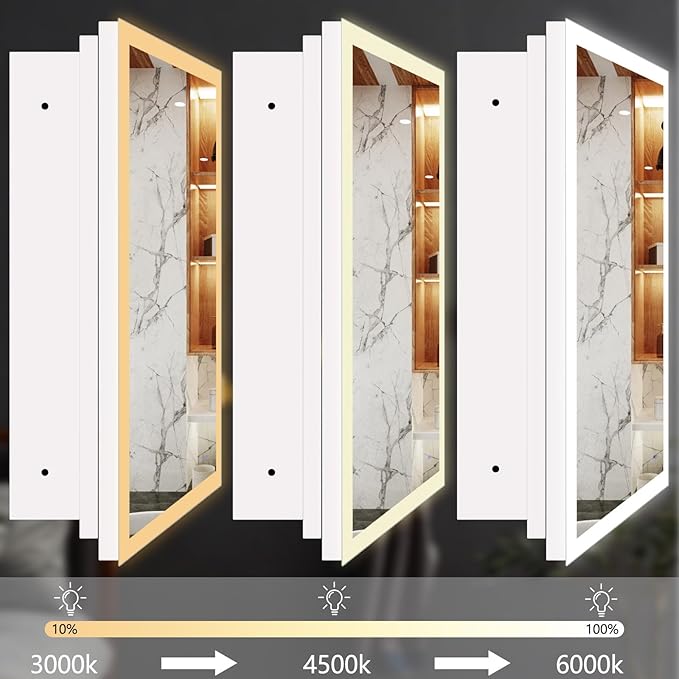 Smart Lighted Medicine Cabinet with Anti-Fog Mirror-16x26 Inch, Dimmable LED, Touch Control, 3 Glass Shelves,Recessed or Surface Mount Bathroom Storage
