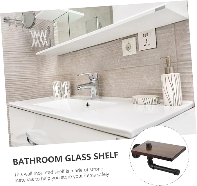 POPETPOP Nordic Style Wall-Mounted Storage Rack Retro Iron Pipe Bathroom Shelf Shampoo and Tissue Holder Space-Saving Organizer for Home