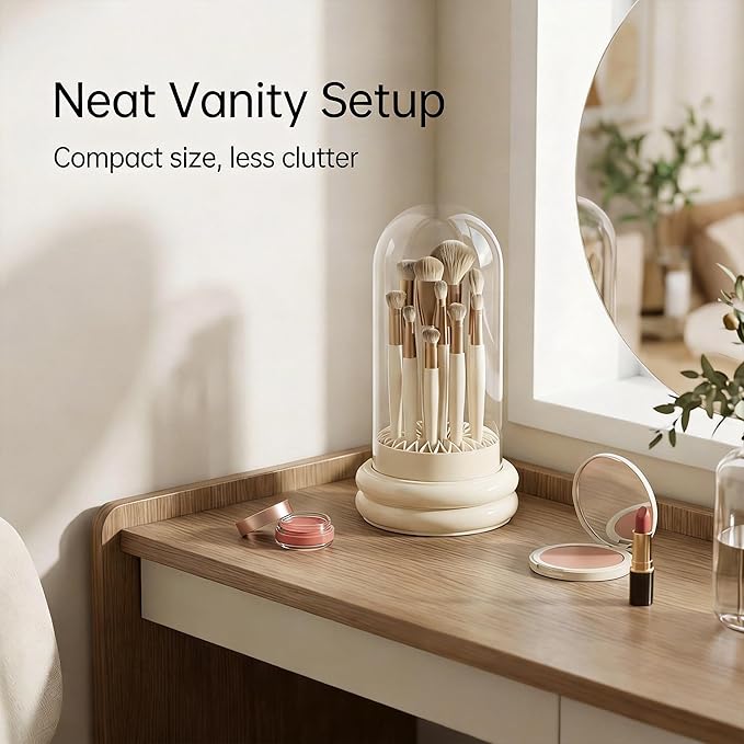 Makeup Brush Cleaner & Dust-Free Storage Holder for Vanity, Coarse & Fine Bristles Cleaning, Covered Air-Dry Cup
