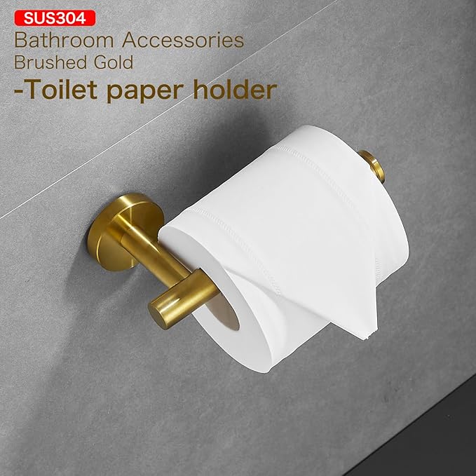 Bathroom Hardware Accessories Set Adjustable Brushed Gold Towel Bar Set 18in Stainless Steel Wall-Mounted Round 4-Piece Bath Towel Bar Set