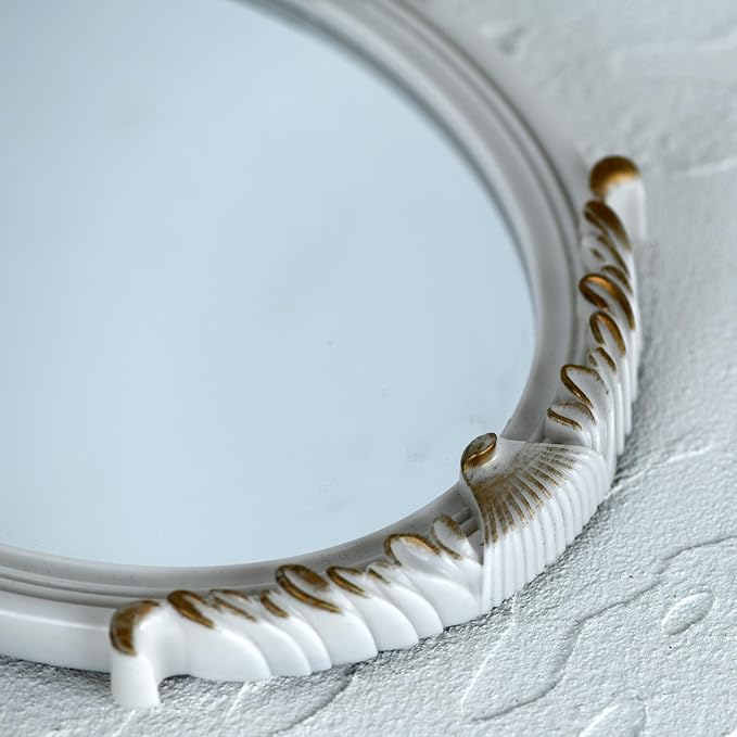 Decorative Vintage Oval Makeup Mirror with Plastic Frame,Tabletop Mirror-White 7.5 x 11 inches