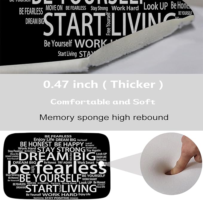 Inspirational Quotes Be Fearless Dream Bathroom Sets with Shower Curtain 72Wx72H and Rugs and Accessories Decor with Bath Mat, U-Shaped Contour Velvet Washable 20 x 31 inches Black and White