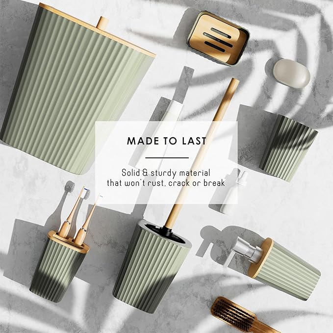 Clara Clark Bathroom Accessories Set - Bathroom Set, Bathroom Sets with Shower Curtain and Rugs, Shower Curtain Set with Trah Can - Light Sage Green - 22PC