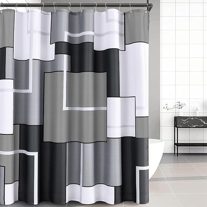Hokibero Shower Curtain Set for Bathroom Geometric Small Shower with Heavy Duty Water Repellent White Bathroom Curtain for Hotels Bathtubs, 72x78 Grey
