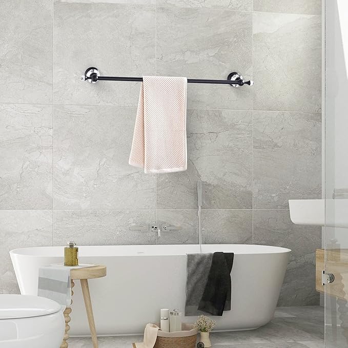 Leyden Crystal Bathroom Hardware,Matte Black Adjustable 24 Inch Towel Bar Toilet Paper Holder Towel Ring Coat Hooks 4 Pieces Wall Mounted