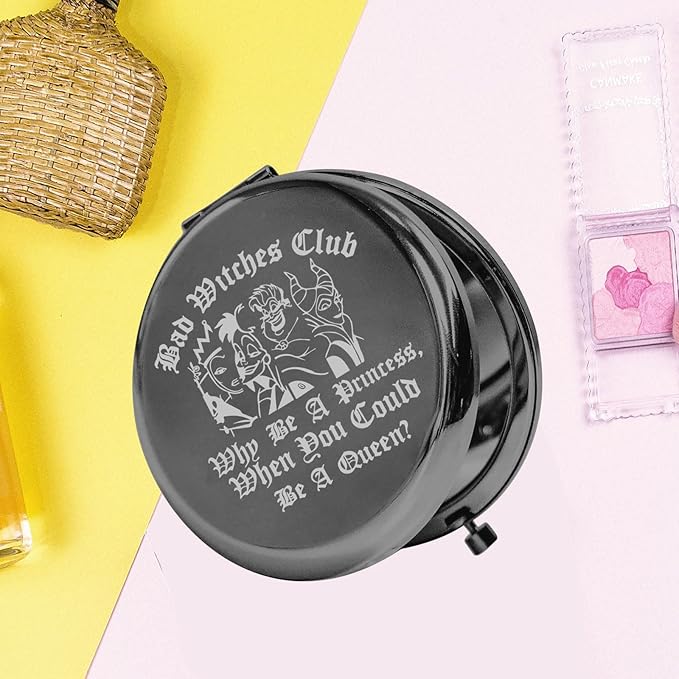 KEYCHIN Villains Club Pocket Mirror Evil Queen Fans Gifts Bad Witches Club When Be A Princess When You Could Be A Queen Compact Makeup Mirror (Bad Witches-BL)