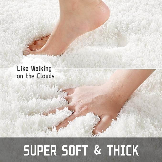 Yimobra Fluffy Plush Bath Rug, Super Shaggy Soft Comfortable Non Slip, Water Absorbent Microfiber Bath Mat, Dries Quickly, Machine Washable Thick Bathroom Rugs for Shower, 56"x 24", Off White