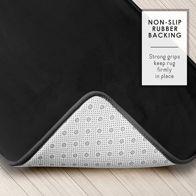 Clara Clark 2 Piece Bathroom Rugs Bath Mat Set, Velvet Memory Foam Bath Mats for Bathroom - Non-Slip, PVC Backing Bath Rugs, Washable - Dries Quickly, Black