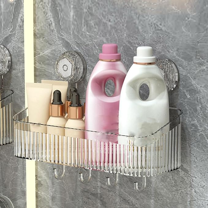 Powerful Suction Cup Bathroom Shelf Wall Mounted Rack Storage Basket Makeup Tool Stand