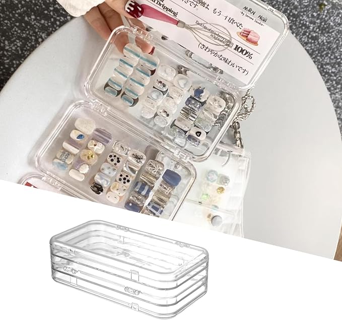 Press On Nail Organizer Case,Tri-Fold 4 Page Press On Nail Storage Box with Adhesive Double Sided Tape,PET Plastic Holder Box for Fake Nail,Nail Display Nail Salon Supplies Nail Art Business